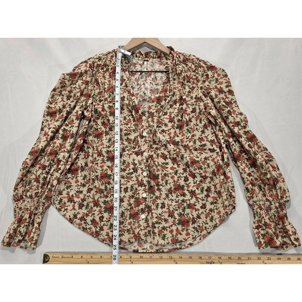 Free People Meant to Be Floral Blouse Ruffle Long Sleeve Cotton XS Romantic Boho